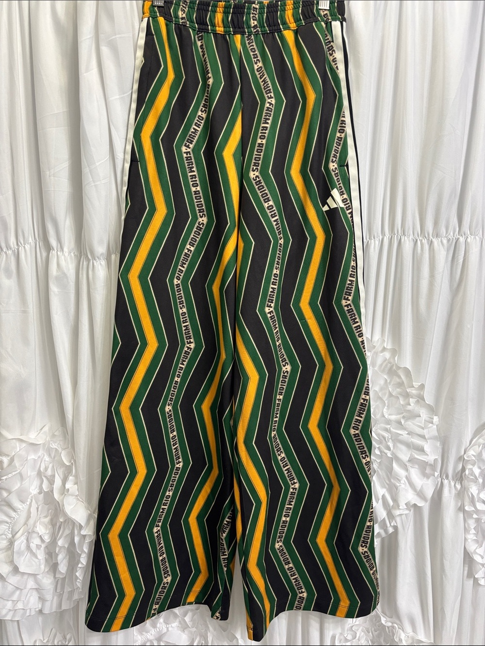 Adidas by Stella McCartney Wide-Leg Chevron Stripe Pants in Green/Yellow/Black